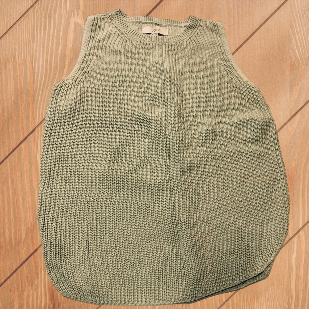 Loft Sweater Chunky Sleeveless Olive Green Med